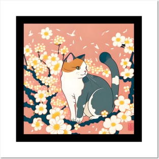 Kawaii Cats under Cherry Blossom Trees Cute Japanese Sakura - Cat Lover Posters and Art